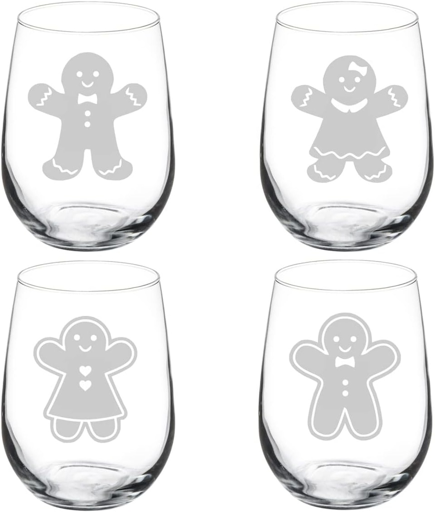 MIP Set of 4 Wine Glass Goblet Gingerbread Christmas Collection (17 oz Stemless)