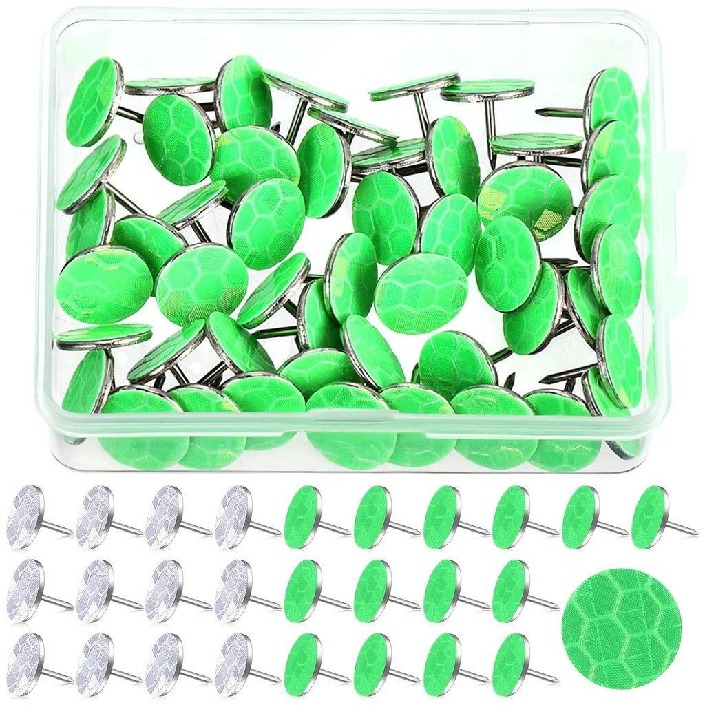 50 Reflective Tacks Trail Marking Tacks Glow Reflective Mark Trail Markers Thumb Nails for Hunting Hiking Camping Tree Stand (Green)