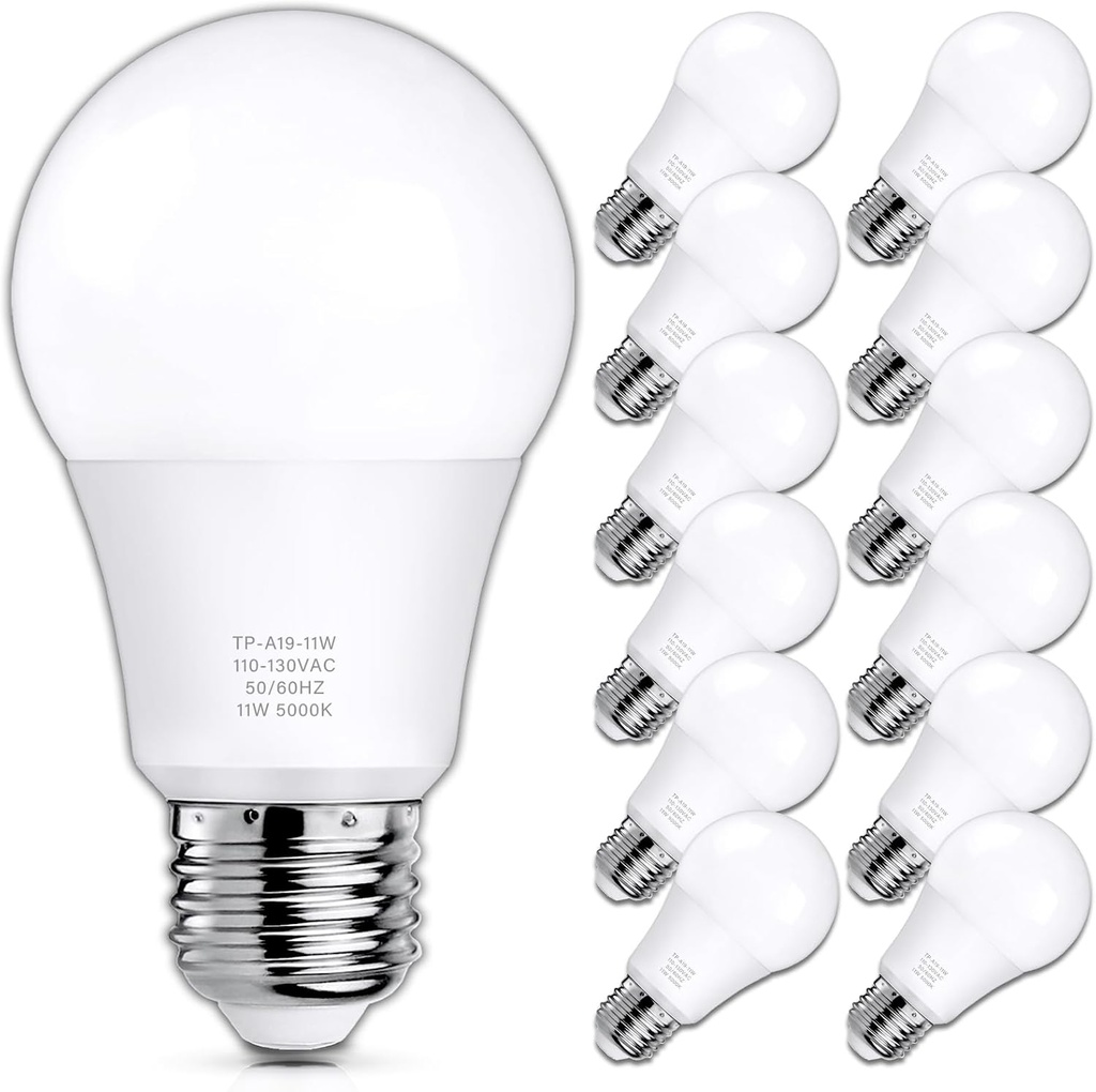 MAXvolador 12-Pack A19 LED Light Bulbs, 100 Watt Equivalent LED Bulb, 5000K Daylight White, 1100 Lumens, E26 Medium Base, CRI 85+, Non-Dimmable