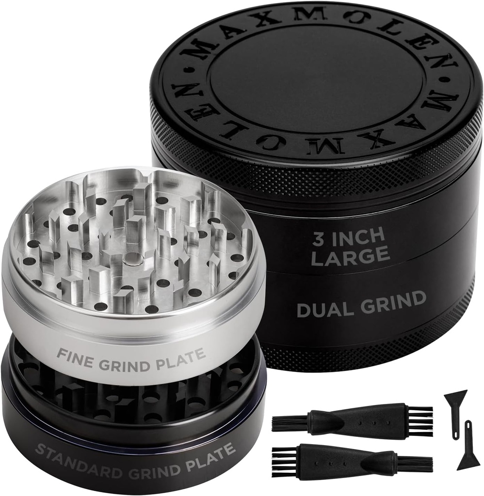 Dual Purpose 3" Inch Large Spice Dual Grinder, Including Fine Grind Plate & Medium Standard Grind Plate