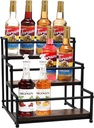 Coffee Syrup Rack - 3-Tier 12 Syrup Bottles Holder - Liquor Bottle Display Shelf - Kitchen Cabinet Organizer for Jars, Condiments - Wooden Countertop Organizer for Seasonings, Tea, or Coffee