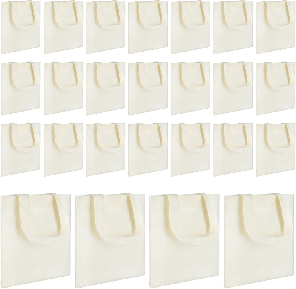 25Pcs Mini Canvas Tote Bags, Blank Canvas Bag, Reusable Grocery Bags, DIY Sacks Goody Bags for Kids Christmas Tote Gift Bag (Beige,8.6 x7.8 inch)