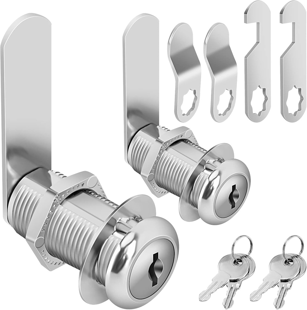 Cam Locks Cabinet Locks Keyed Alike, 1-3/8'' (Length) Cylinder Fits on 1-1/8'' Max Panel Thickness, Secure Files Drawers RV Storage Locks Replacement Set, Zinc Alloy (1-3/8 Inch 2Pcs)