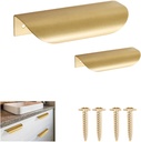 2PCS Brass Edge Pulls, Copper Back Mount Finger Edge Pulls Concealed Hidden Drawer Wardrobe Pull Handles Knobs Arc Invisible Concealed Tab Pull (Length: 4.6 inches, Solid)
