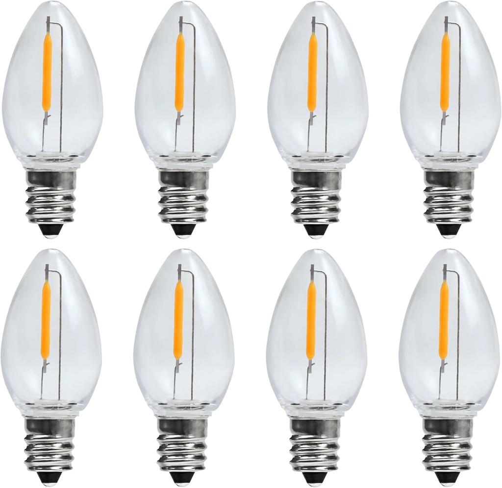 KGC 8 Pack LED Night Light Bulbs, C7 Shatterproof Replacement Led Light Bulb for String Light, E12 Base Salt Lamp Bulbs, 0.6W Equivalent to 7W, Warm White 2200K, 50LM.