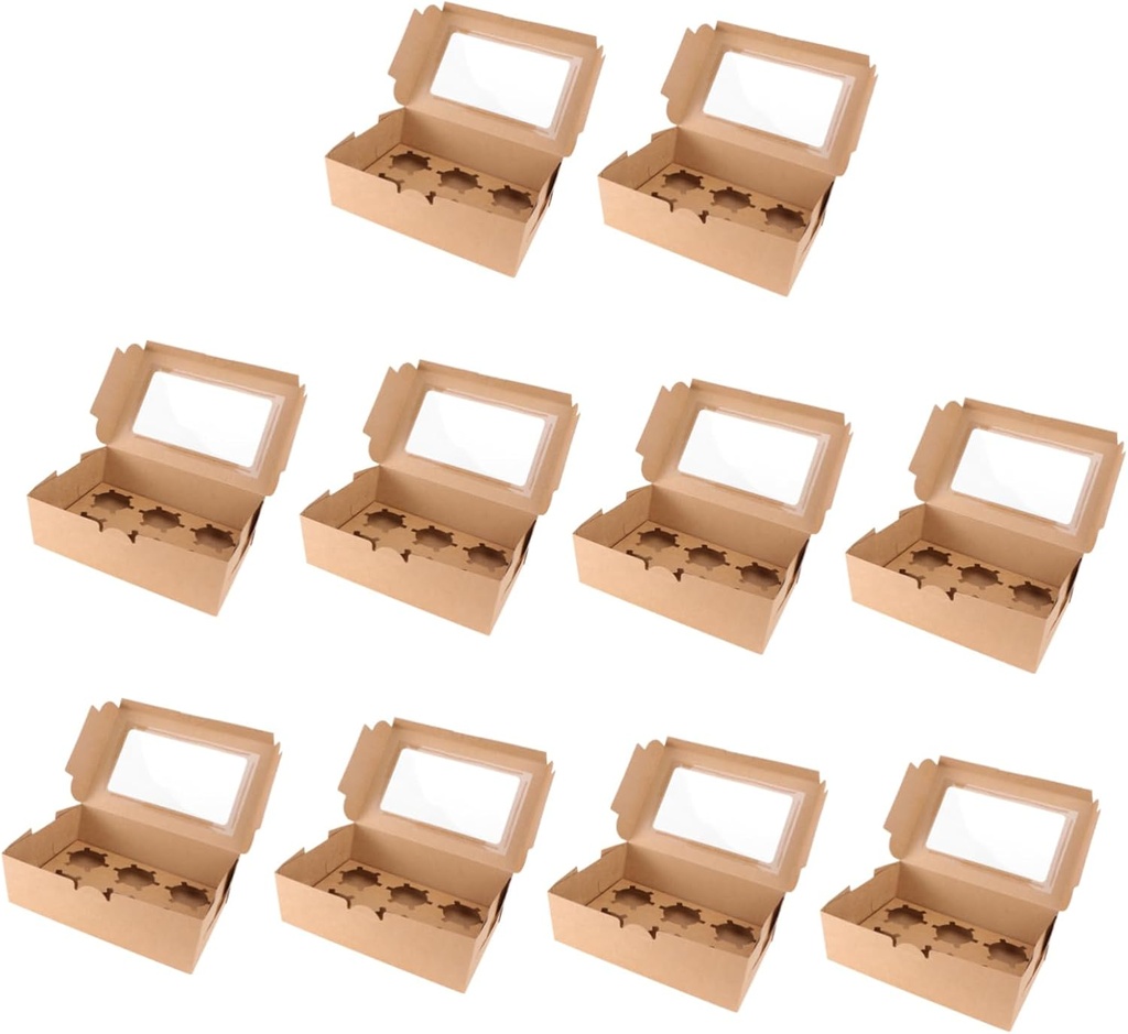 6 Cavities Cupcake Boxes with Window Paper Inserts Decorative Cake Carriers for Events
