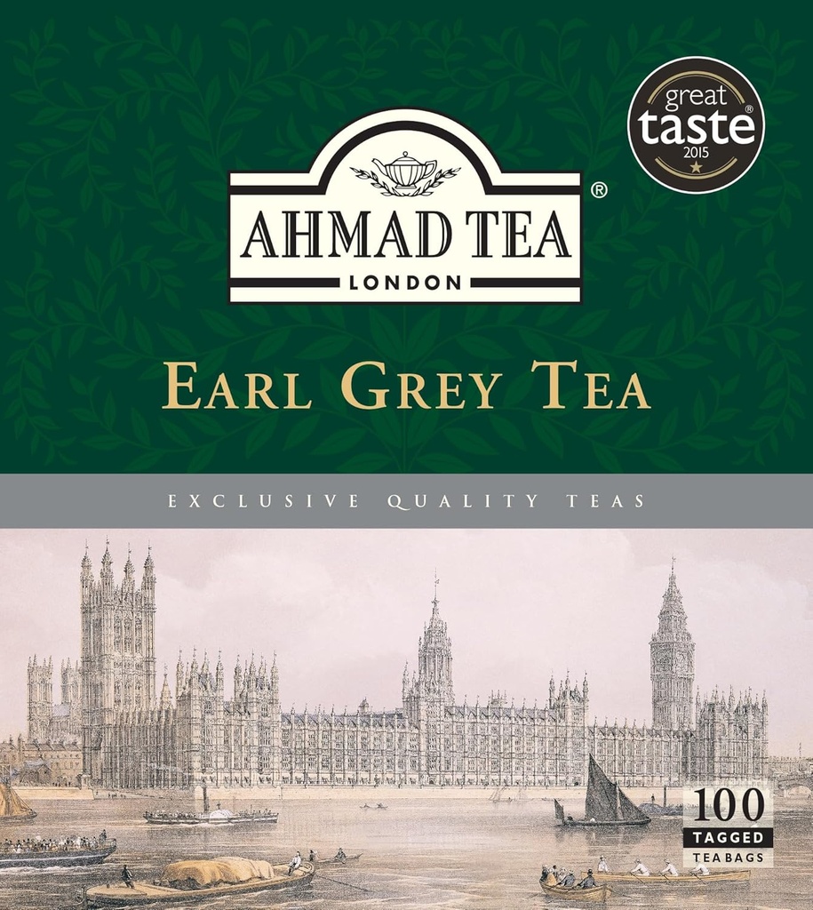 Ahmad Tea Earl Grey Tea, Tagged Teabags without envelopes, 100 Count