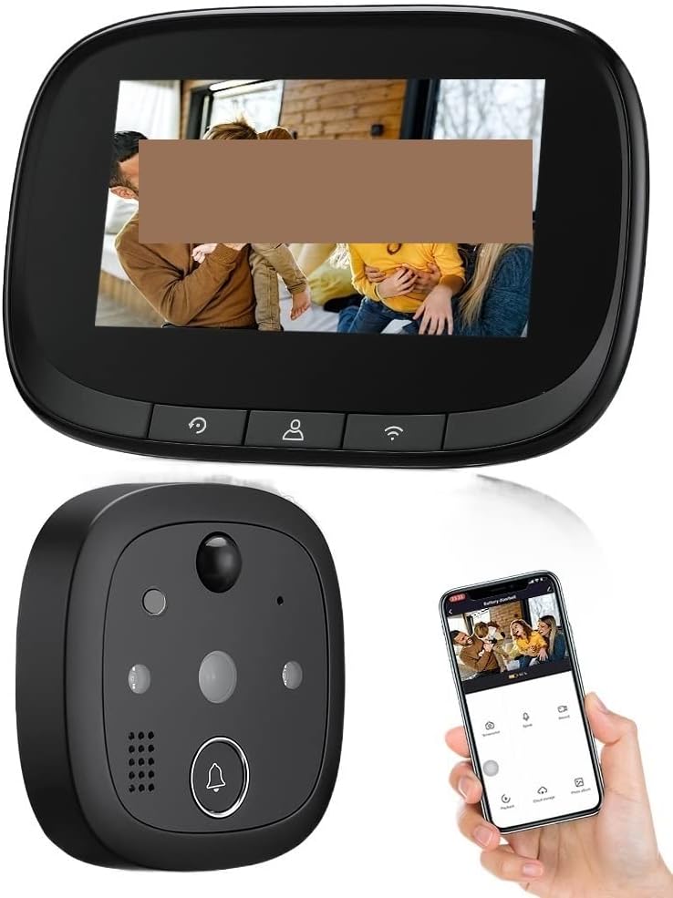Video Doorbell Camera, Smart Door Bell with 720P Camera Video Peephole for Door 4.3 Inch LCD Sn PIR Movement Detection,Smart Home Devices