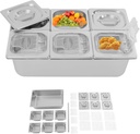 Countertop Food Serving Display Container, 6 Pan Stainless Steel Food Serving Tray Detachable Food Storage Container, Buffet Condiment Dispenser Display Rack (1.32Qt/Each Pan)