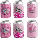 VictoryStore Breast Cancer Awareness Can Coolers – Set of 6, 3 Inspirational Designs, Foam Insulated Drink Sleeves for 12-16oz Cans & Bottles