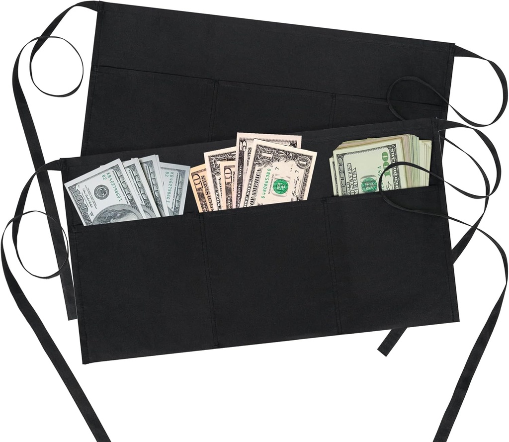 BOHARERS Waist Apron with 3 Pockets - Black Waitress Waiter Server Short Aprons