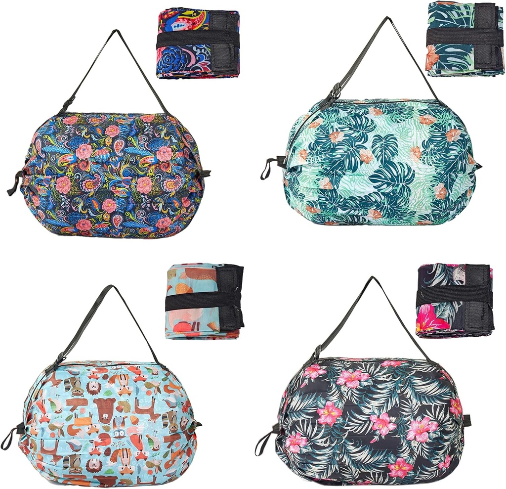 4 Pack Foldable Reusable Shopping Bags - Thickened 210D Nylon Waterproof Grocery Tote with Zipper & Adjustable Straps, Compact Travel Duffel Bag for Groceries, Beach, Storage-Group 1
