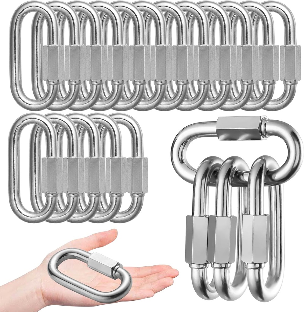 40Pack Heavy Duty Chain Links, 1200lbs Capacity 5/16” Quick Link Locing Carabiners, Thread Quick Link Connector for Safe Chain Gym Swing Hammock Shade Sails, 3.2 Inch Carabiner Clips Repair Chain