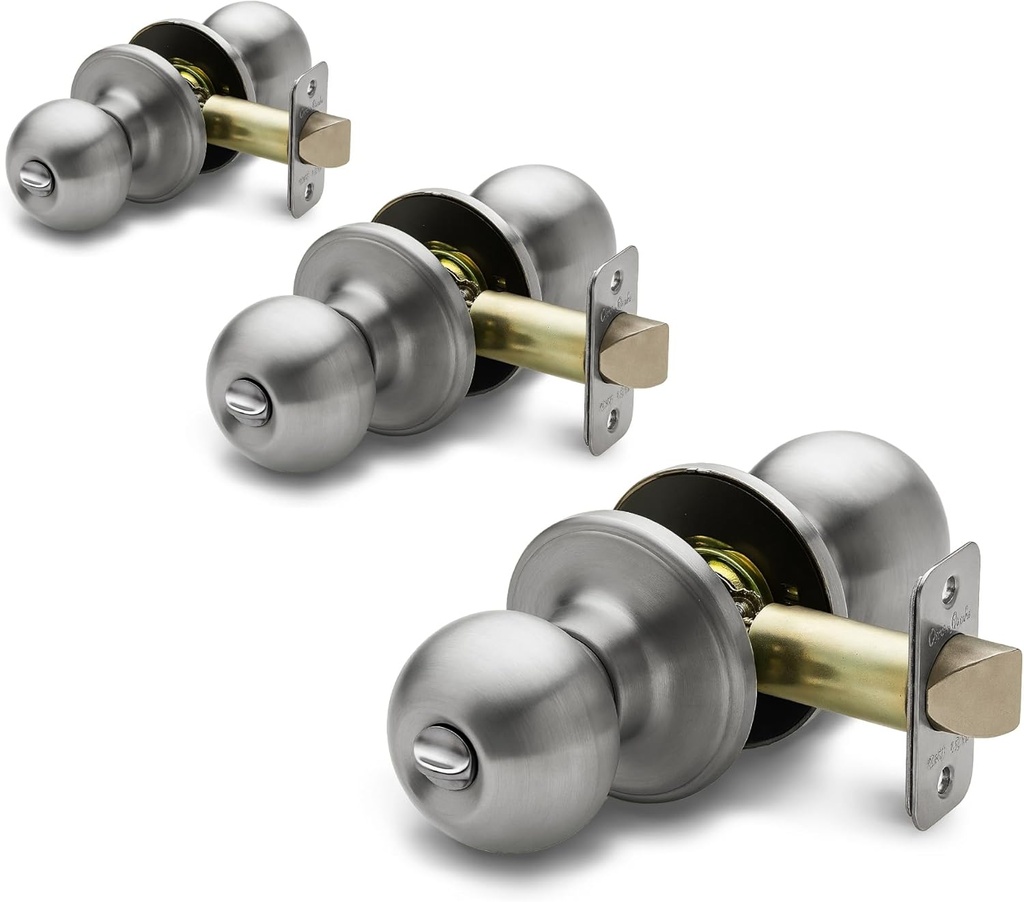 Copper Creek Privacy Interior Door Knob – ANSI Grade-3 Certified, Modern Heavy Duty Handle, Easy Install and Reversible for Bedroom, Bathroom & Closets – Satin Stainless (3 Pack)