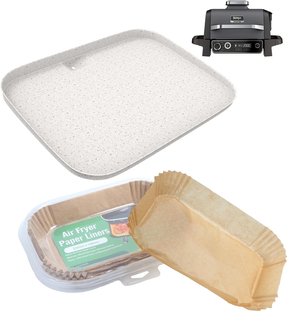 Upgraded Ceramic OG700 Series Griddle Pan & Air Fryer Liners for Ninja Woodfire OG701 OG751B Grill Accessories, Flat Top Griddle Plate for Ninja XSKGRDPLT Woodfire Grill,100 PCS Parchment Paper