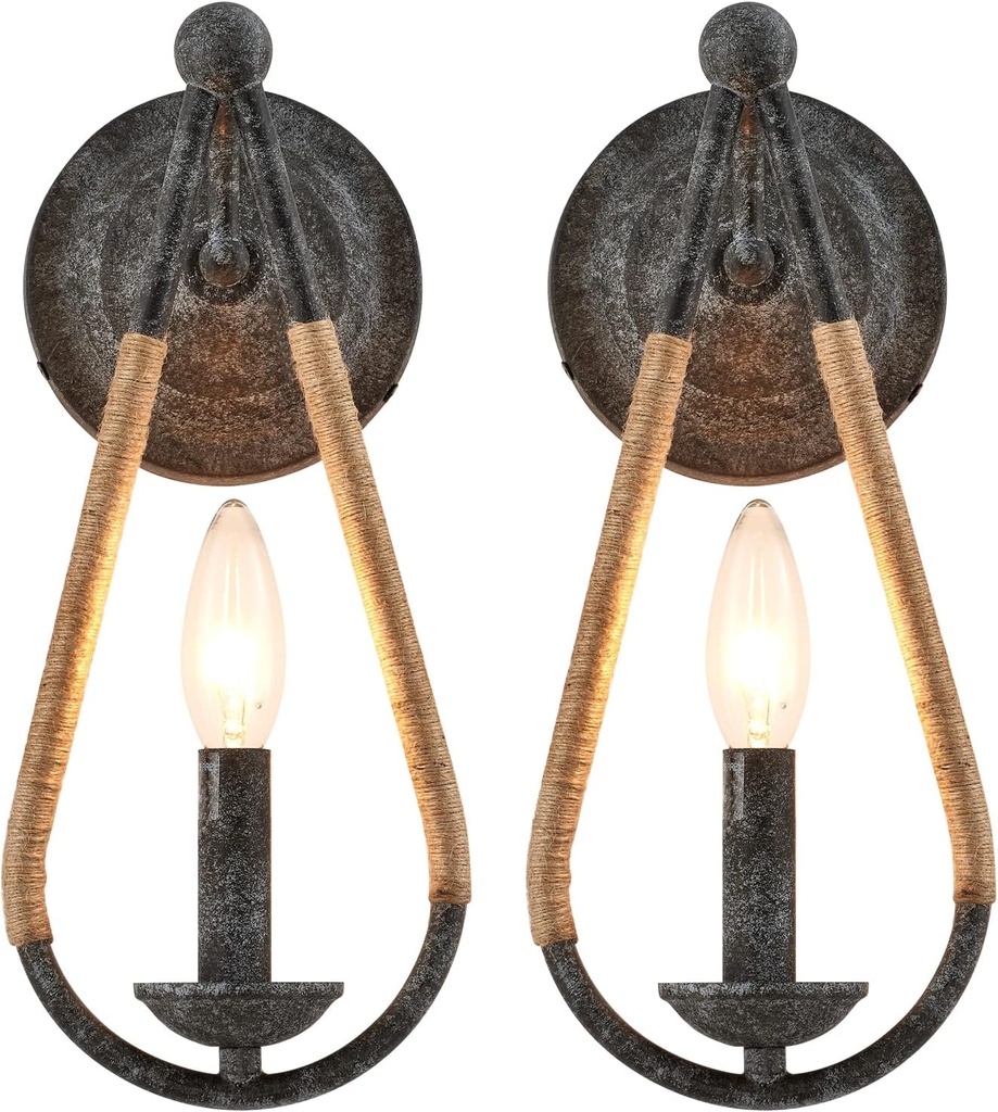 Rustic Wall Sconces Set of 2, 1-Light Simple Vanity Light Bedside Wall Light Fixture for Farmhouse Porch Entryway Laundry Bathroom Bedroom