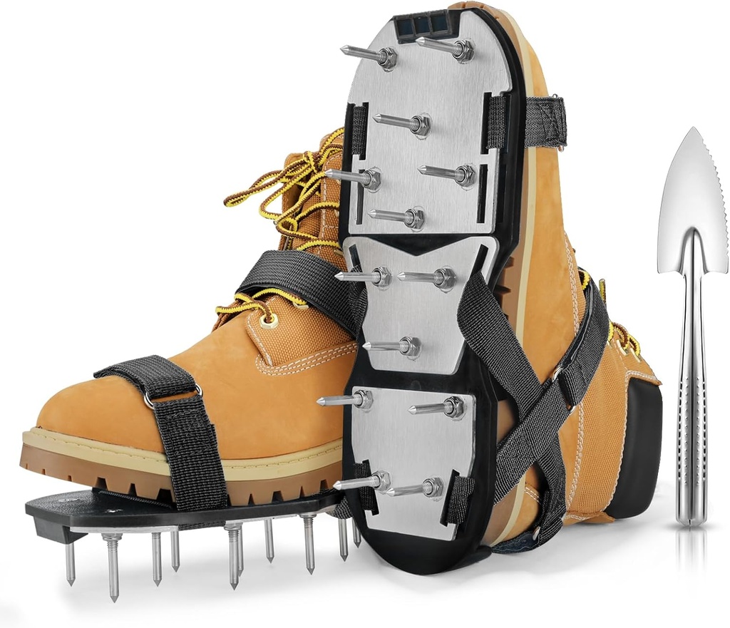 Mofeez Lawn Aerator Shoes for Grass - Pre-Assembled Grass Aerator Shoes for Lawn - Soil Yard Aerator Tool for Aerating Patio Garden, Black