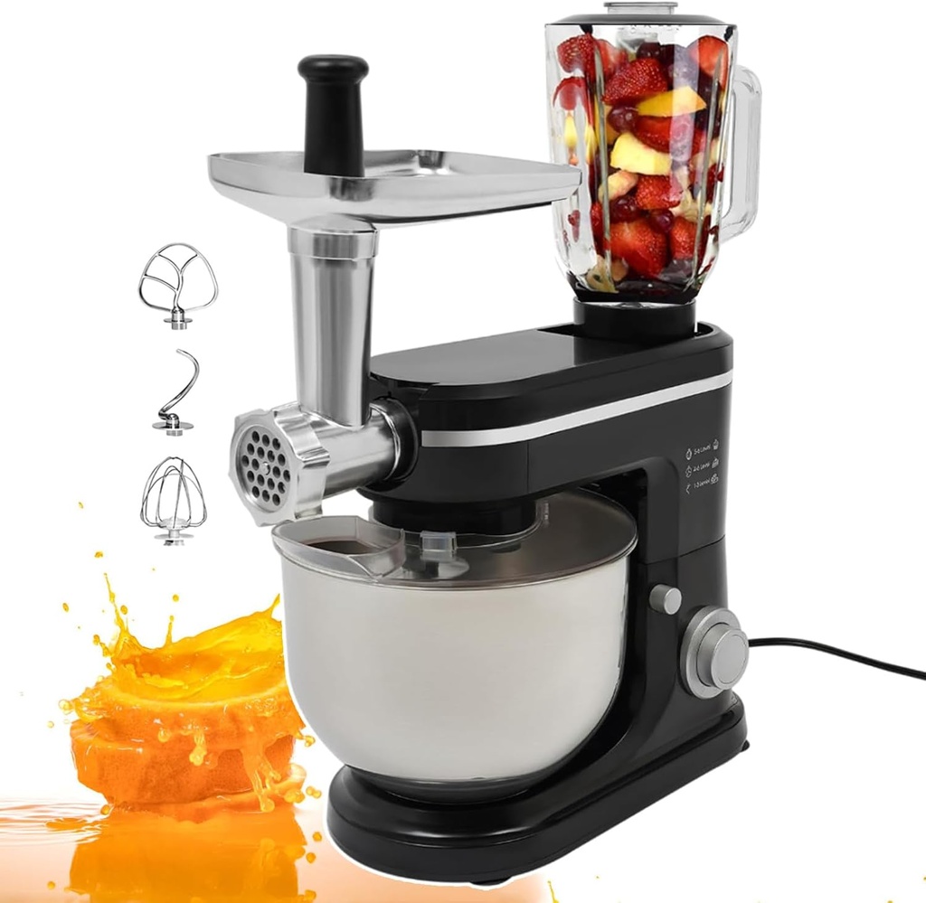 3-in-1 Professional Mixer And Meat Grinder | Juice Mixing Cooking Machine | Blender with Minced Meat and Juice Extraction | Electric Food Mixer with Dough Hook, Whisk And Beater,Black