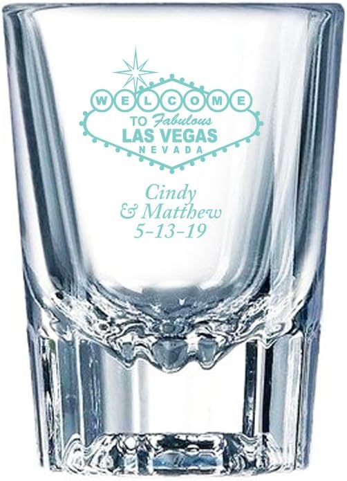 Personalized Color Printed Barcraft Shot Glass - Welcome to Fabulous Las Vegas Nevada - Robins Egg Blue - 12 pack