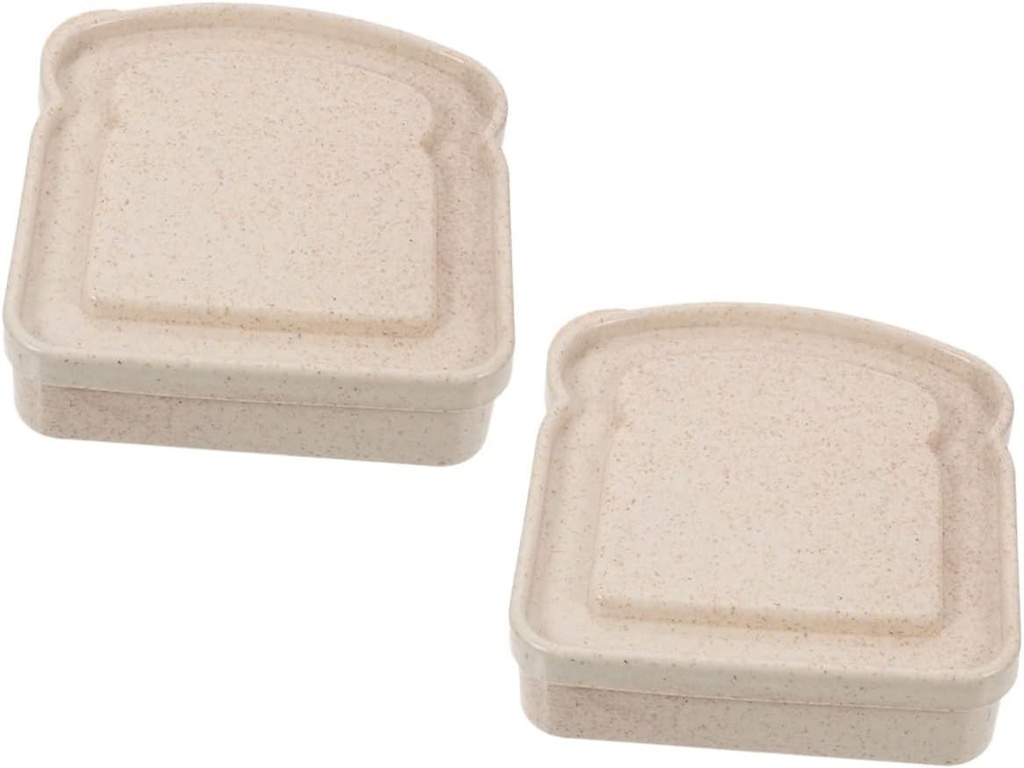 VOSAREA 2Pcs Portable Sandwich Storage Boxes for Bread Snacks Desserts Versatile Food Containers for Lunch Picnics Daily Use Toast Shaped Design