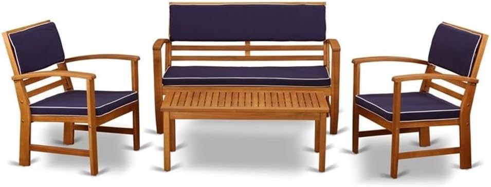 East West Furniture BCOSSNA 4 Piece Patio Bistro Sofa Set includes a Rectangle Outdoor Acacia Wood Bistro Table and All Weather Cushions, 19x38 Inch Inch, Natural Oil