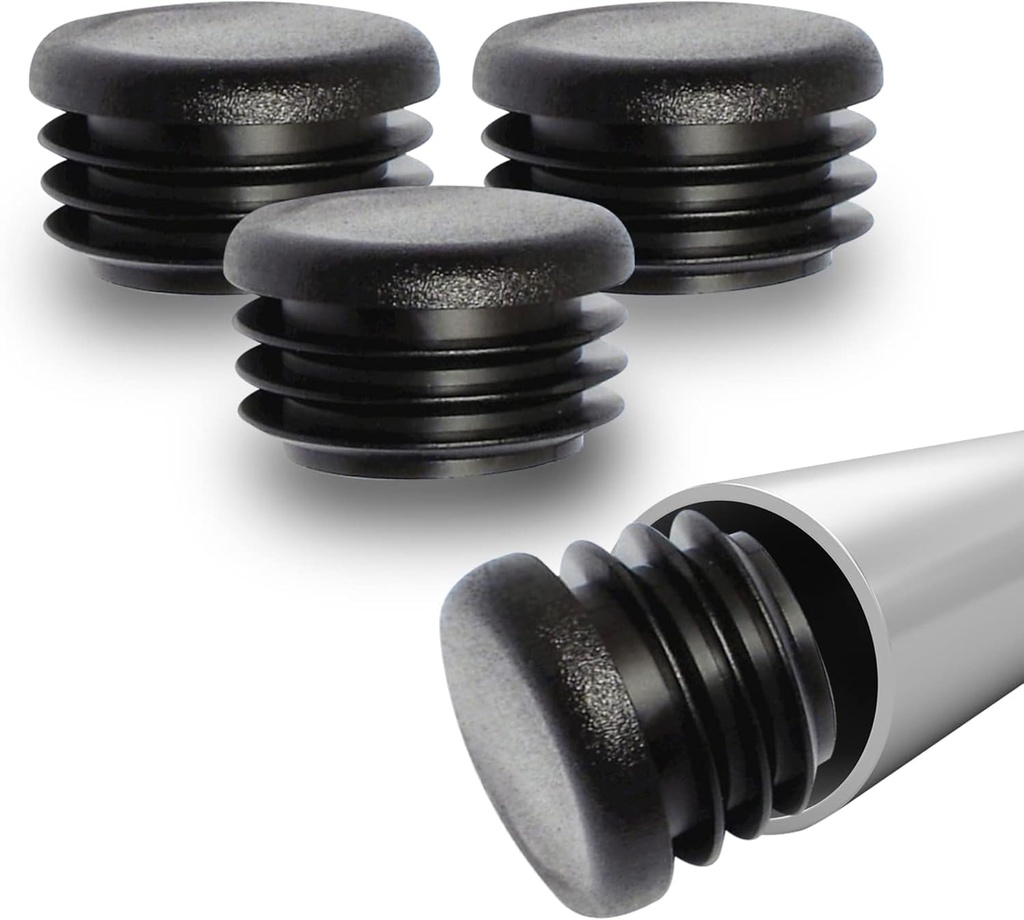Prescott Plastics 1" (25.4mm) Outer Diameter Ribbed Plastic Hole Plugs, Round Black Metal Tubing End Caps, Strong Furniture Leg Inserts, Impact & Weather Resistant, Made in The USA - 10 Pack