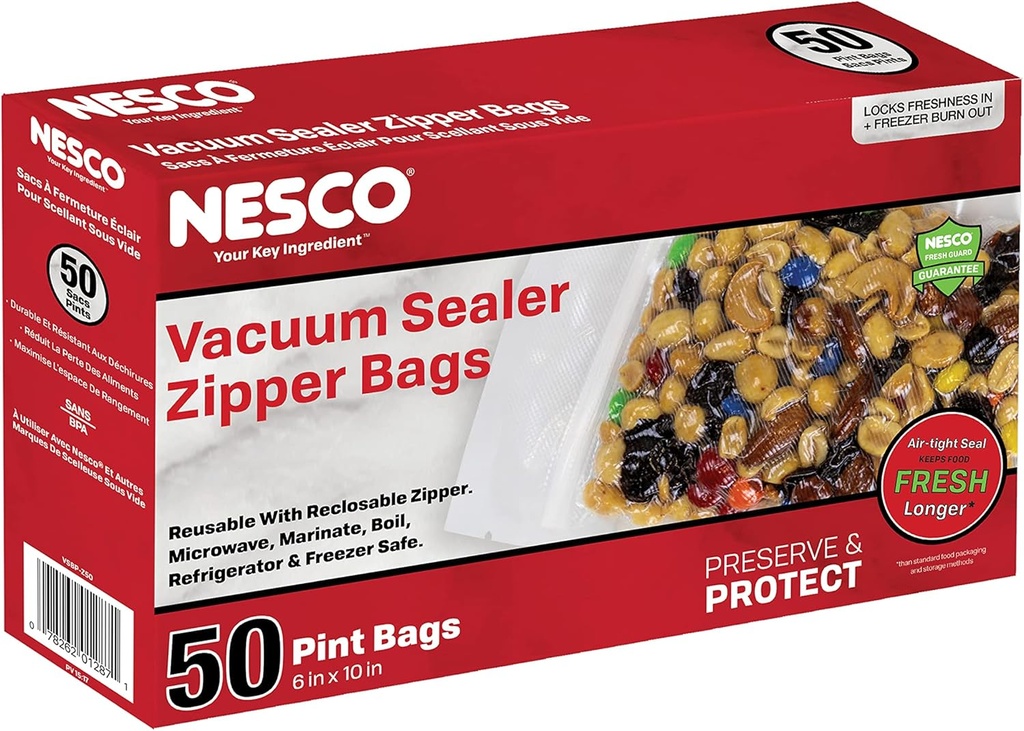 Nesco Vacuum Sealer Pint Zipper Bags - 50 count