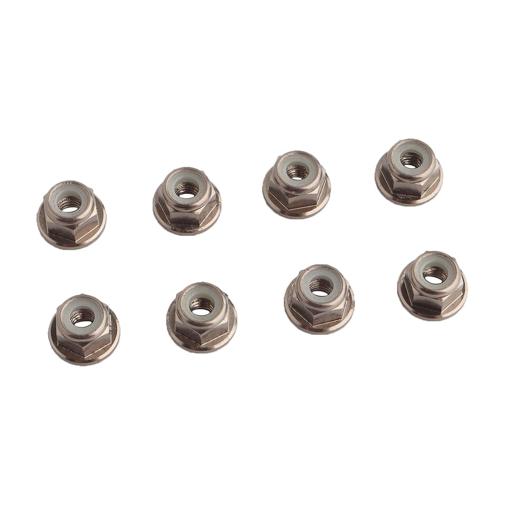 8PCS Flange M4 Lock Nuts Serrated Nylon Self-Tightening Aluminum M4 Wheel Hardware for Axial HPI TLR ECX Model RC Car Vehicles Upgraded Replacement Parts (Titanium)