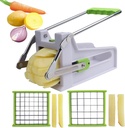 Potato Cutter for French Fries — 2 Stainless Steel Blades (25- & 49-Hole) | Vegetable Slicer & Dicer for Air Fryer, Carrots & Cucumbers — Green & White