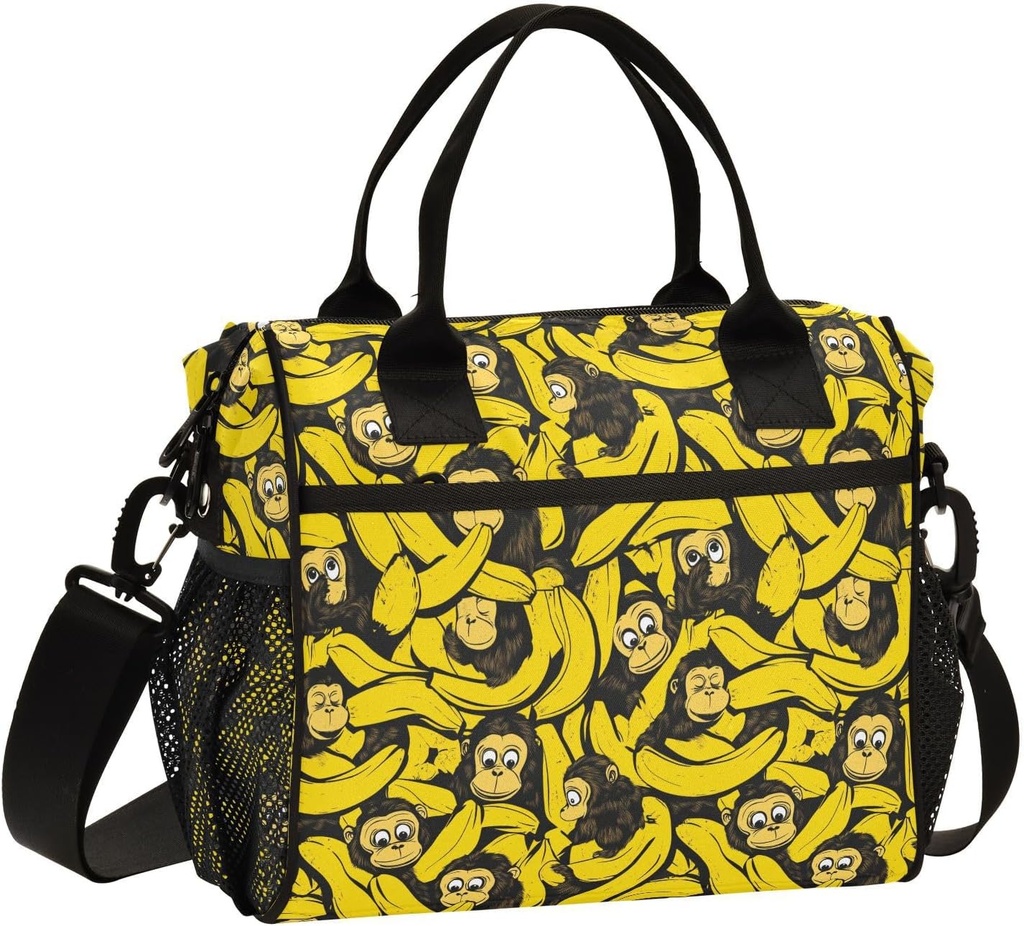 ALAZA Monkeys Bananas Insulated Lunch Bag for Women Men,Reusable Cooler Tote Shoulder Bag for Picnic Work Beach