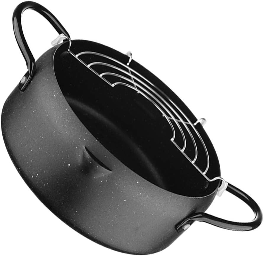 Hemoton Portable Deep Fryer Tempura Frying Pot Japanese Style Deep Fryer Pan Frying Pot Tempura Fryer with Oil Drainer Rack for Chicken Shrimp French Fries Stainless Steel Skillet