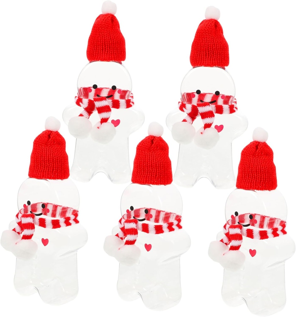 5sets Christmas Gingerbread Candy Jars Lids Creative Transparent Cookie Containers for Holiday Parties Juicing Bottles Accessories