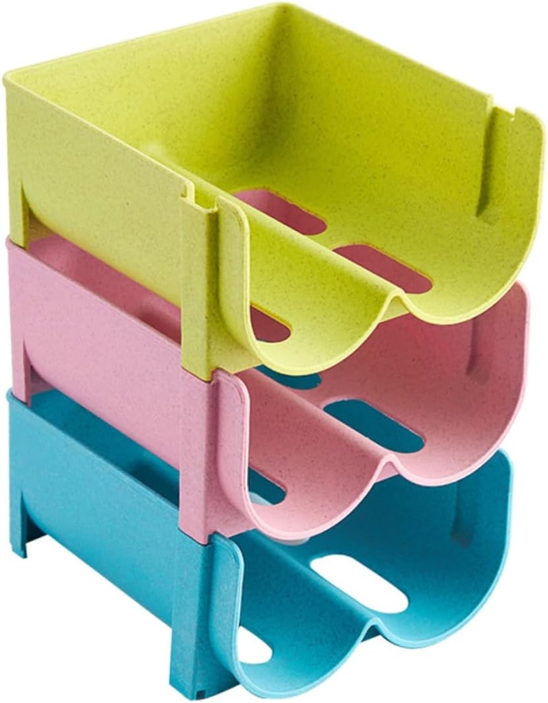 3pcs Stackable Refrigerator Storage Rack for Beer Cans and Drinks Eco-friendly Beverage Organizer Green Blue and Pink Kitchen and Pantry