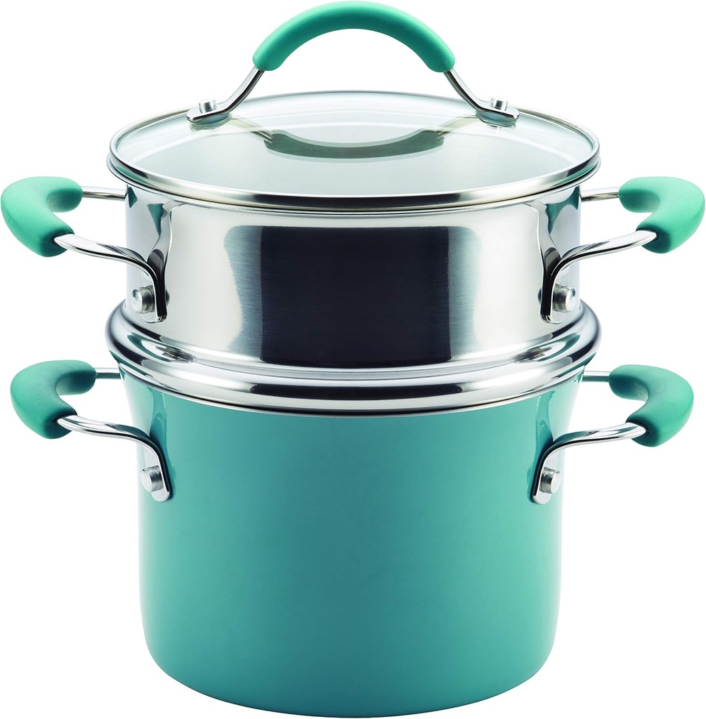 Rachael Ray Cucina Hard Porcelain Enamel Nonstick Multi-Pot / Steamer Set, 3-Quart, Agave Blue - 16799
