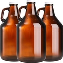 ZEAYEA 3 Pack 64 oz Glass Growler Jug, Amber Half Gallon Jug Set with Lids and Handle Great for Beer, Home Brewing, Kombucha, Distilled Water