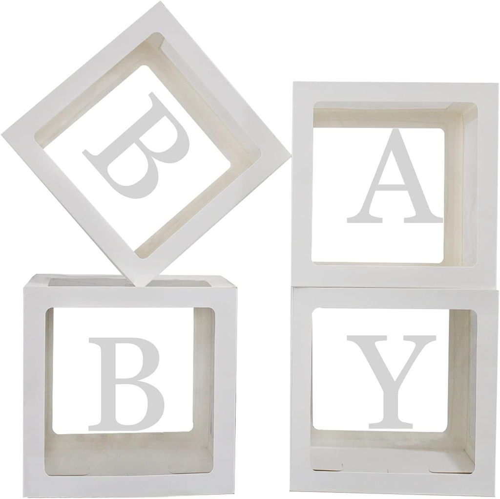 Baby Boxes with Letters for Baby Shower,Clear Baby Shower Decorations Block Boxes for Gender Reveal,Transparent Balloon Box Backdrop Birthday Party,4PCS