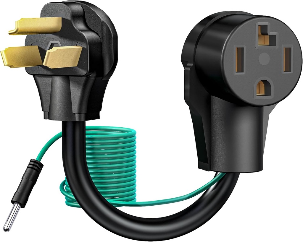 4 Prong to 3 Prong Dryer Plug Adapter with Green Ground Wire, Connects 4-Prong New Dryer Female to 3 Prong Old Dryer Male Receptacle, 10-30P to 14-30R Dryer Adapter