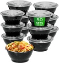Meal Prep Bowls Containers, 50 Sets 42oz (100-Piece) Plastic Bowls with Lids for Soup Salad, Disposable To Go Food Storage Container, Round Lunch Box, BPA Free, Microwave/Dishwasher/Freezer Safe