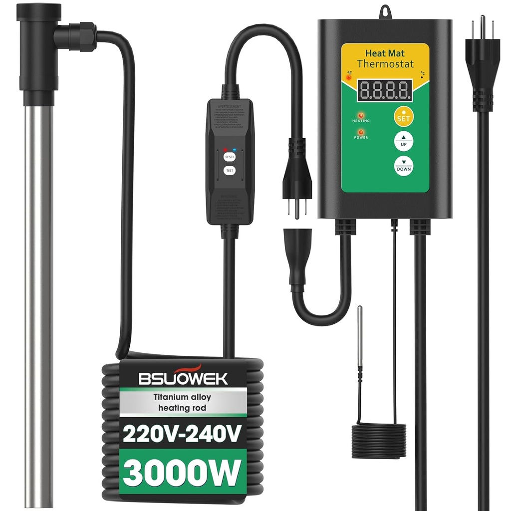 3000W 240V Titanium Fully Submersible Portable Electric Immersion Pool & Hot Tub Water Heater with LCD Temp Controller & Leakage Protection, Ideal for Baptistry, Bathtub, Bucket, Swimming Pool (YG)