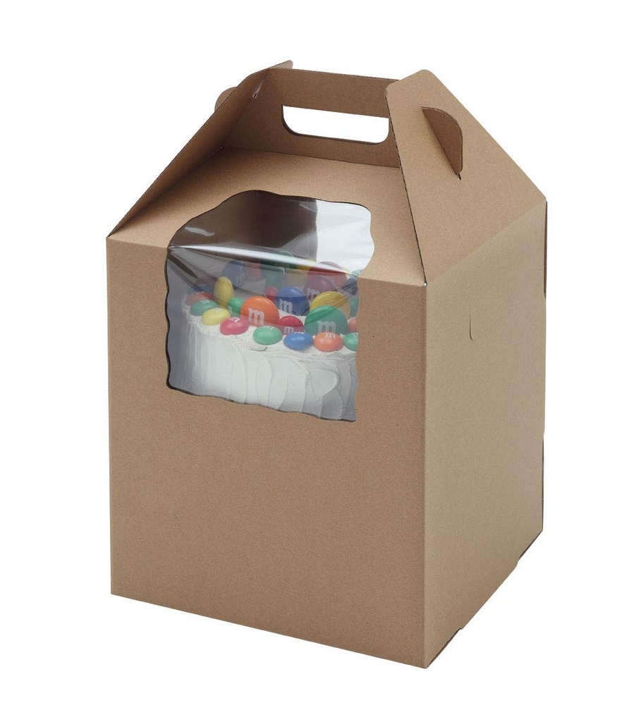 W Packaging Plain Tall Kraft/Kraft Cake-Carrier Box 14" x 14" x 16" High with Window - Pack of 3