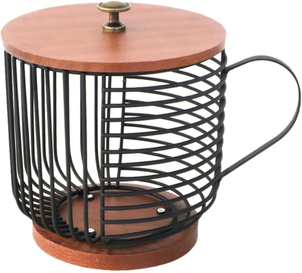 DECHOUS Coffee Capsule Storage Basket Wooden and Iron Tea Cup Shaped Organizer for Kitchen Counter Easy Access Coffee Holder for Home and Office Use