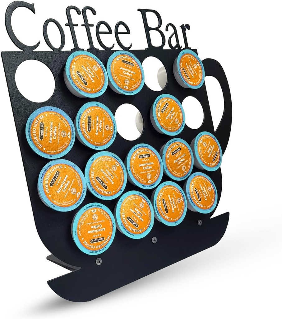 KingLive K Cups Holder Coffee Pod Holder Display, Coffee Bar Design Metal Stand, 19 Pods, Kitchen or Office Home Counter Organizer (Black)