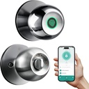 Smart Fingerprint Door Lock with App Control & Key, Double-Tap Auto-Lock, Biometric Door Knob for Bedroom, Apartment, Office, Hotel, Garage - Silver
