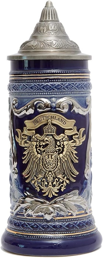 HAUCOZE Beer Stein Mug German Eagle Medallion Drinking Viking Tankard with Petwer Lid for Birthday Gifts Men Father Husband 0.6 Liter