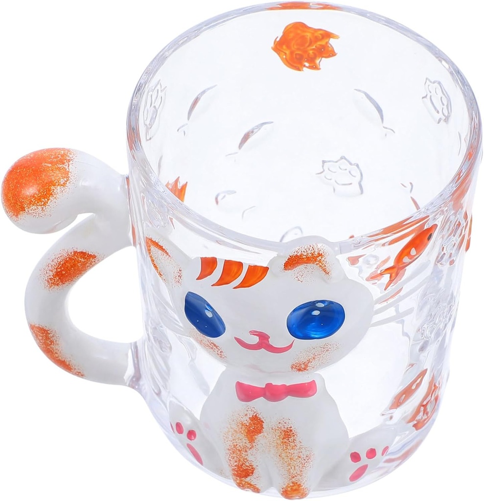 Cute Japanese Hand-painted Cat Glass Mug Novelty Cup for Breakfast Elegant Design Glass Material for Daily Use