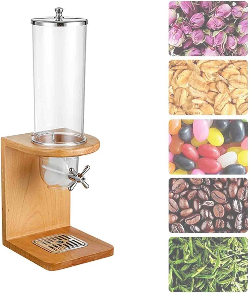 Cereal Dispenser Countertop,Indispensable Dry Food Dispenser,Easy Clean Cereal Container Storage Dispenser w/PC Bucket And Wooden Base (1 Barrel)