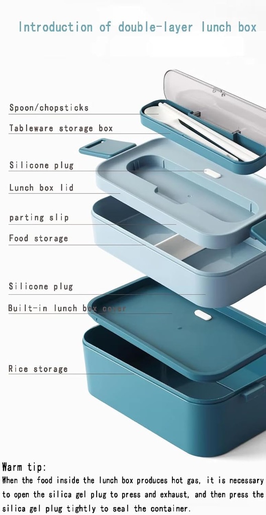 Adult Bento Box Lunch Box, Lunchable Food Container with Utensils for adults, Stackable 2 Layers Food Container, Leak-Proof Large Capacity Lunch Box for adults,