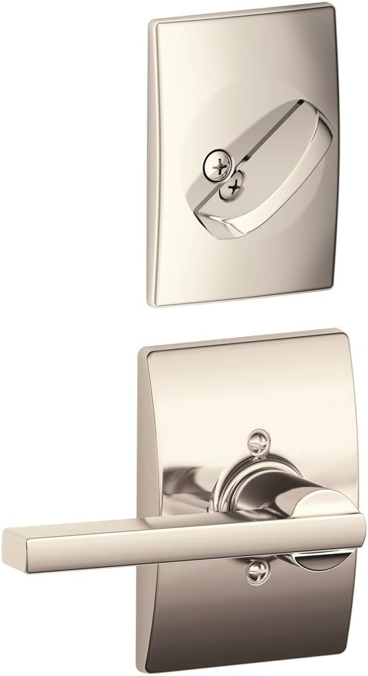 Schlage F59 LAT 618 CEN Latitude Lever with Century Trim and Interior Single Cylinder Deadbolt, Polished Nickel (Interior Half Only)