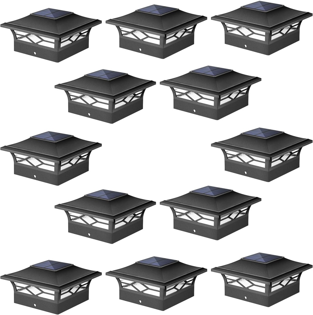 Solar Post Cap Lights Outdoor 12pack, Waterproof Solar Powered Deck Fence Post Lights for 4x4 Wood/Vinyl Posts, Solar Outdoor LED Light with Cool/Warm Lighting Decorate Garden Patio Porch…