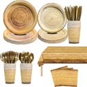 117 Pcs Camping Wood Grain Slice Dinnerware Set, Rustic Wood Party Supplies Paper Plates Napkins for Forest Themed Birthday Party Decorations, Serves 16 guests